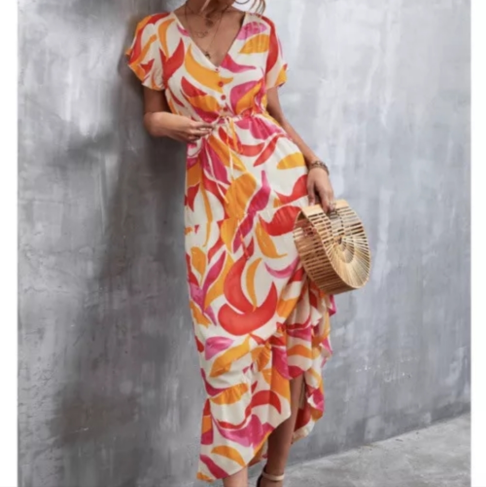 ABEL THE LABEL Swish High Low  Maxi Dress Multi-Color Bohemian‎ Size S